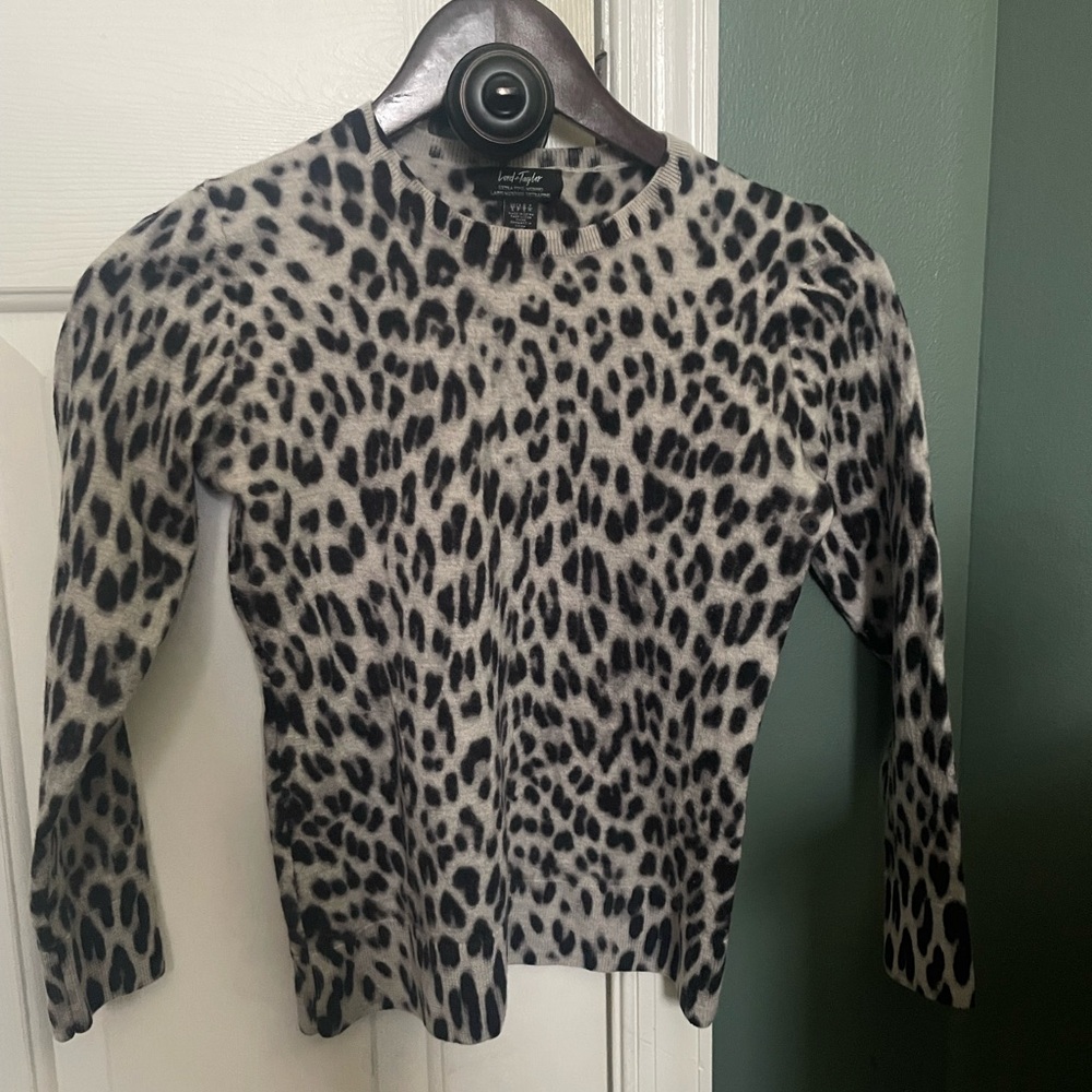 Lord and Taylor Merino Snow Leopard Print Sweater